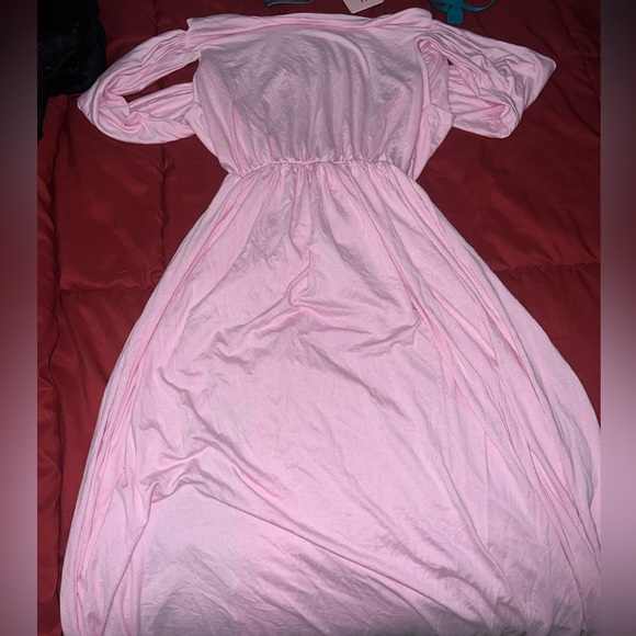 Pink Women's Maxi Dress - Feminine V-Neck Wrap Style - Picture 4 of 5